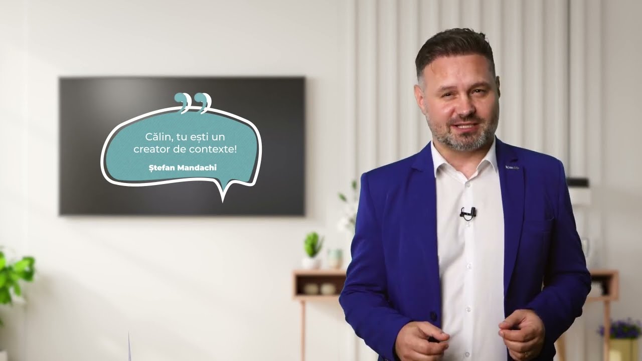 Cadru din prezentarea video: Călin Iepure vorbind la un eveniment bizz.club
